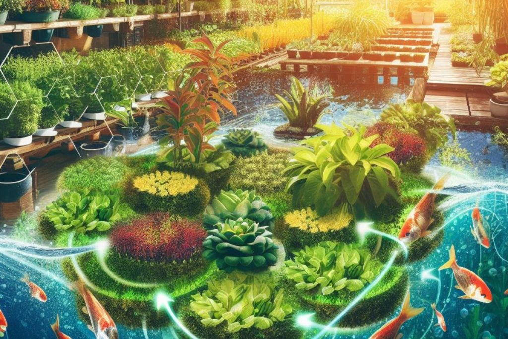 A visual representation of the diverse advantages of aquaponic ponds, showcasing sustainable gardening, bountiful harvests, reduced maintenance, space efficiency, and organic, chemical-free produce. 
