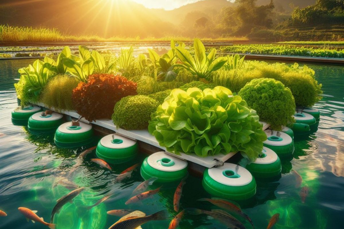 Floating Raft Aquaponics: A Sustainable Agricultural Innovation with Fish and Plants Thriving Together in a Closed-Loop Ecosystem.