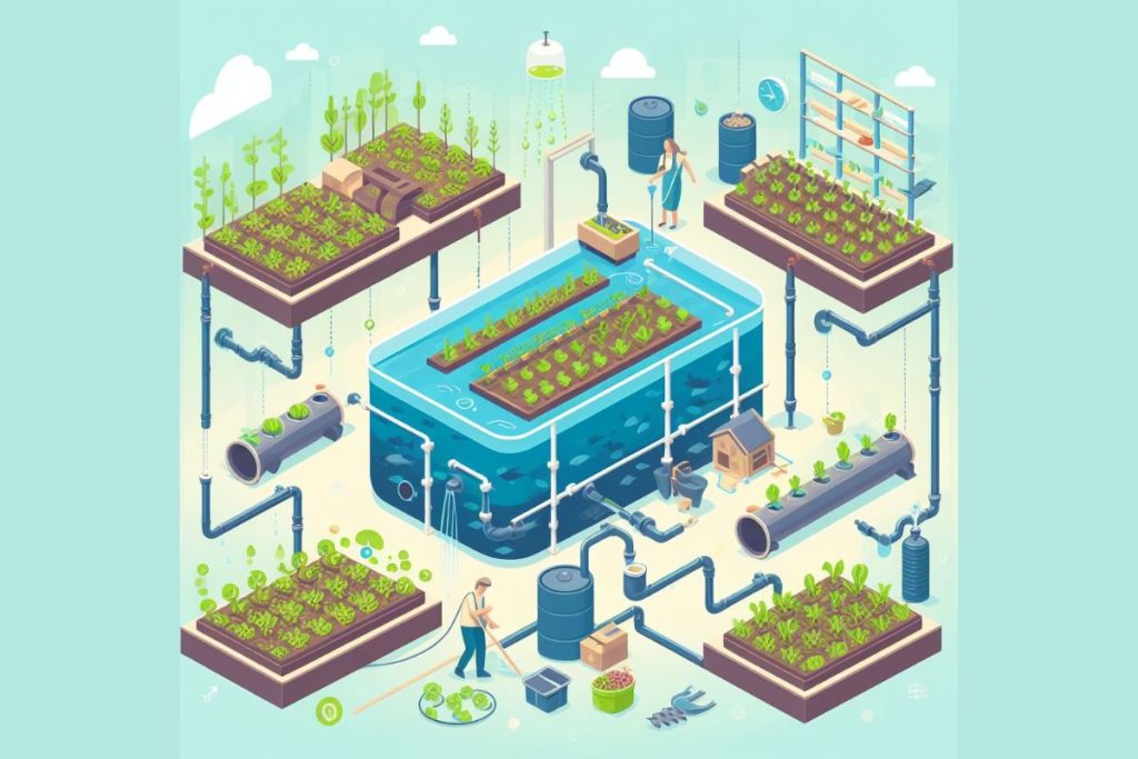 Step-by-step guide to building your aquaponics system: selecting a sunny location, setting up a robust fish tank with aeration, connecting grow beds with PVC pipes, planting lettuce, herbs, and tomatoes, monitoring water parameters, cycling for beneficial bacteria, and ongoing maintenance for a thriving fish and plant environment.