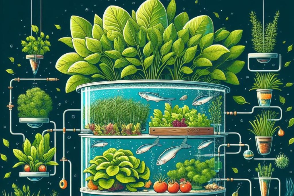 An image capturing the essence of aquaponics plant selection, displaying a variety of thriving plants in nutrient-rich water.