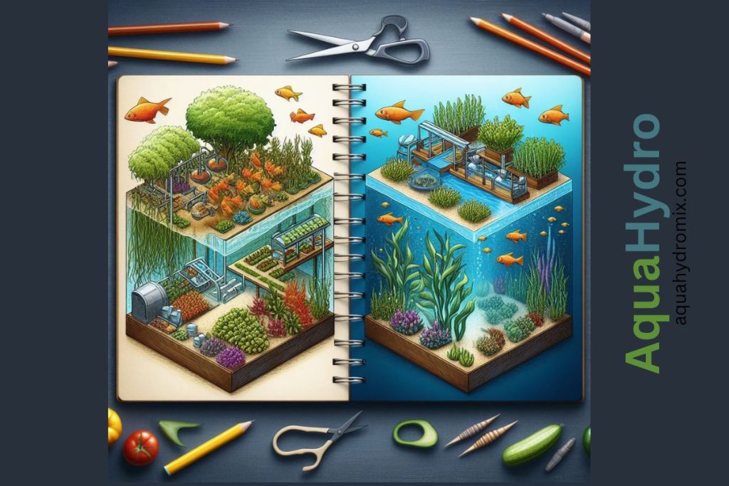 A comparative image illustrating the decision between DIY Aquaponics and Commercial Systems.