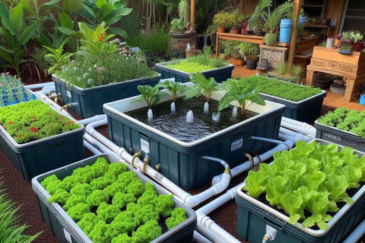 Envision an eye-catching visual narrative showcasing the evolution of aquaponics with IBC totes.