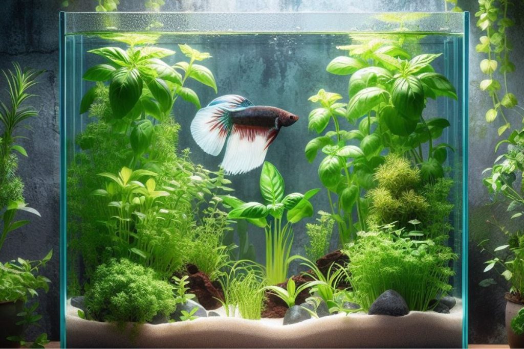 An image presenting the selection and role of plants in aquaponic betta fish tanks.