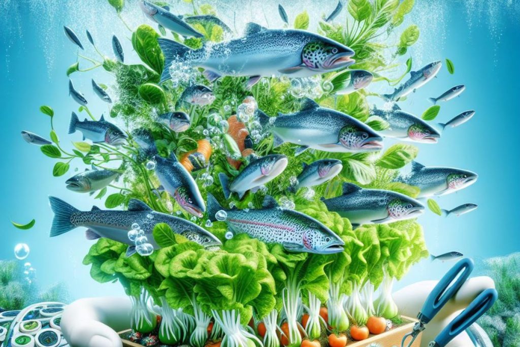 An illustrative image captures the essence of Salmon Aquaponics, showcasing the revolutionary combination of fish farming and soil-less plant cultivation.