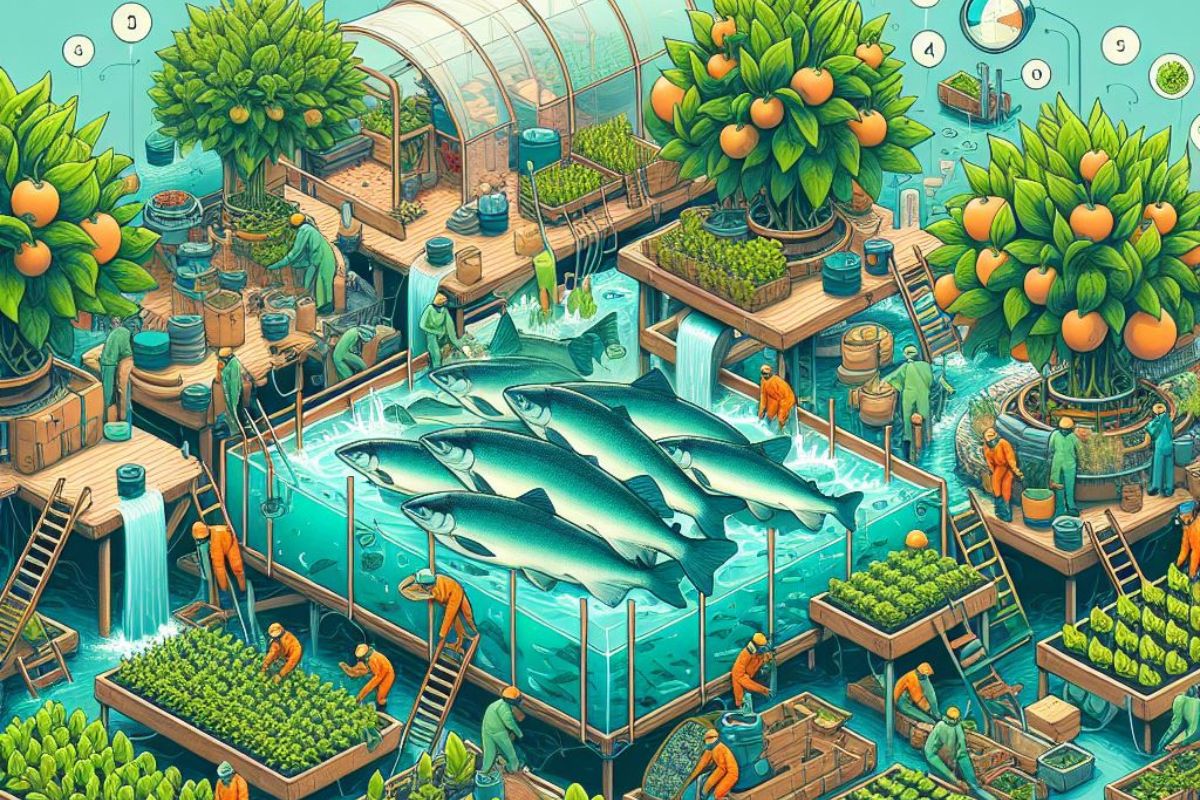 An immersive image captures the essence of Salmon Aquaponics—a thriving system where salmon and plants coexist in harmony.