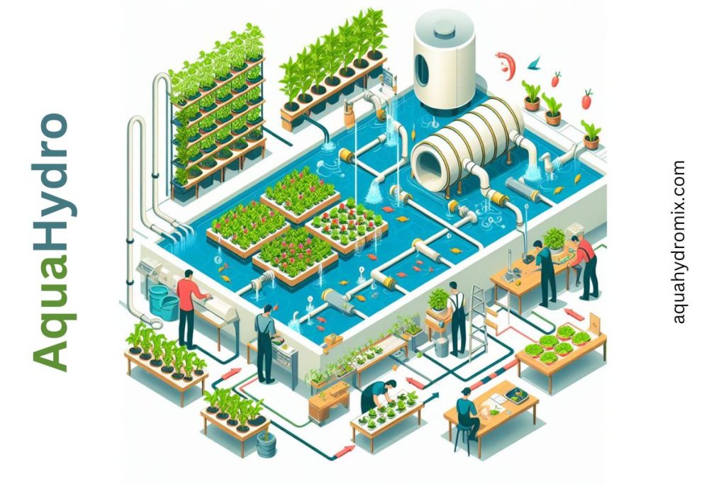 A comprehensive visual guide illustrating the setup of a commercial aquaponics system.