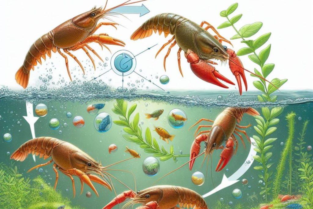 An immersive image showcasing the integral role of crayfish in crayfish aquaponics.