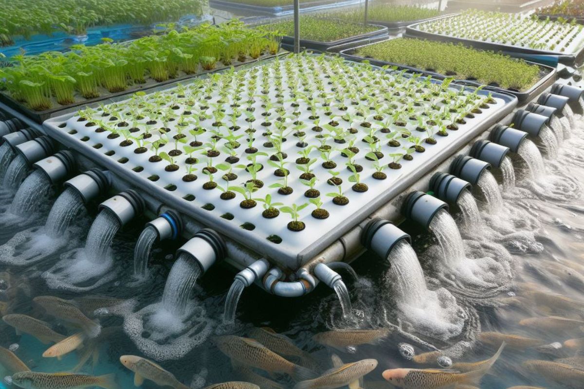A picture of Aquaponics and here shows fish and plants